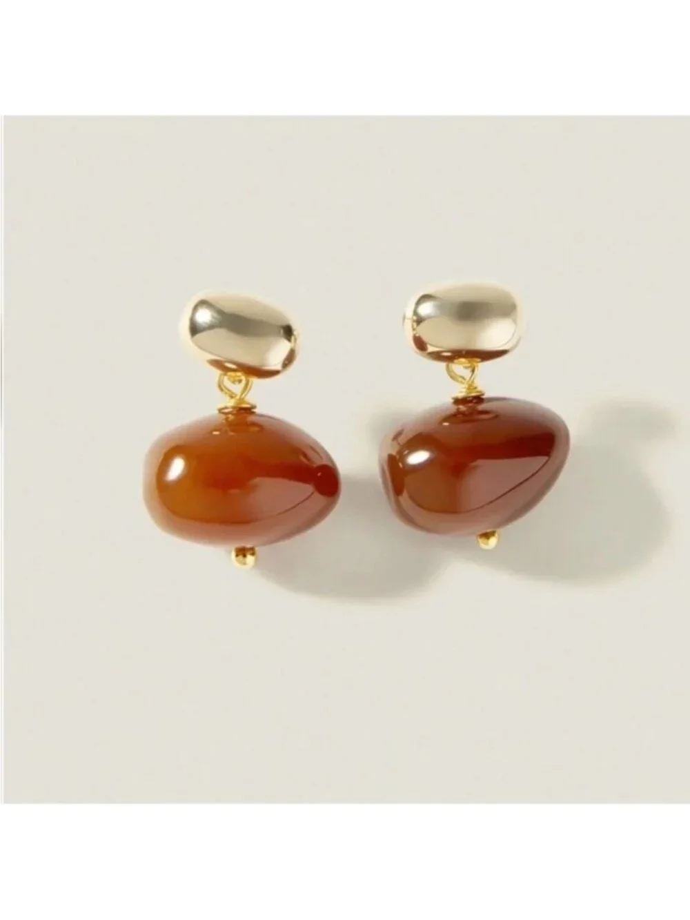 New! 18K Gold Plated Amber Bead Drop Earrings (3050) NWOT